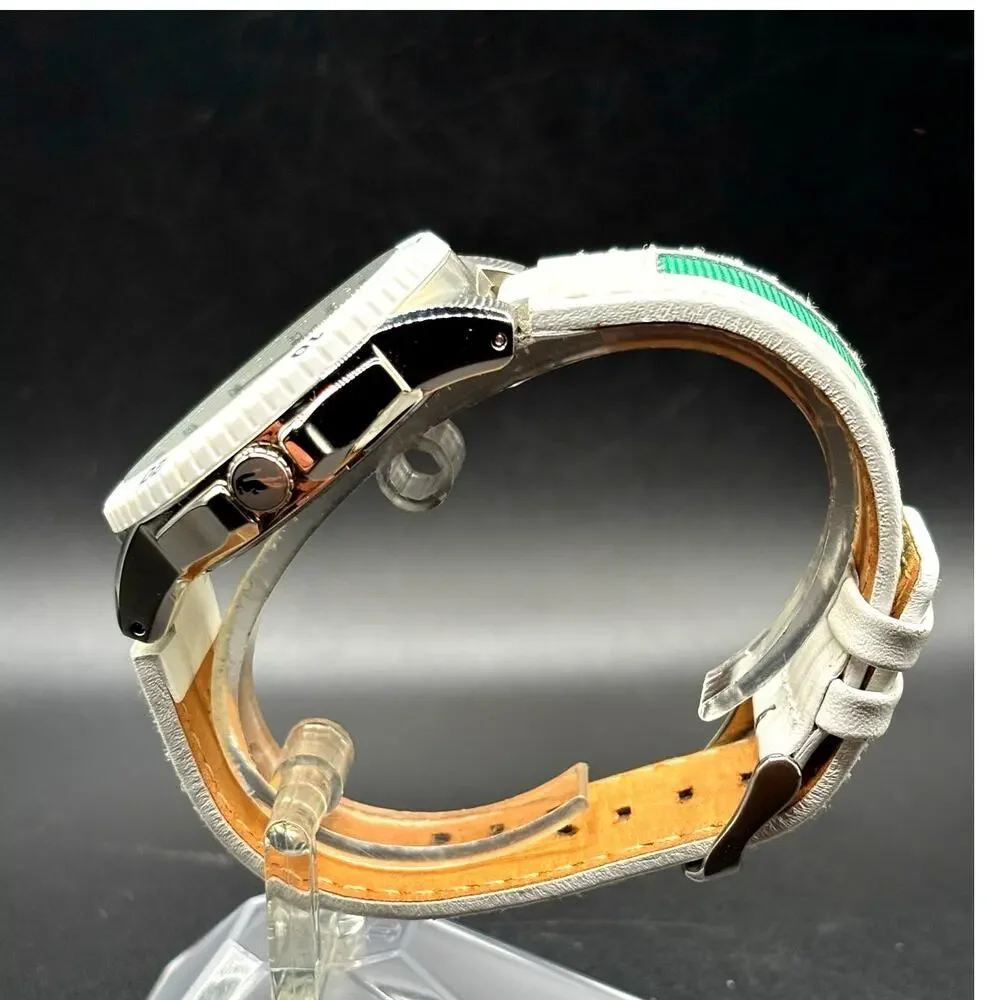 Lacoste Toronto 2010563 White Green Leather Quartz Men's Watch 44mm